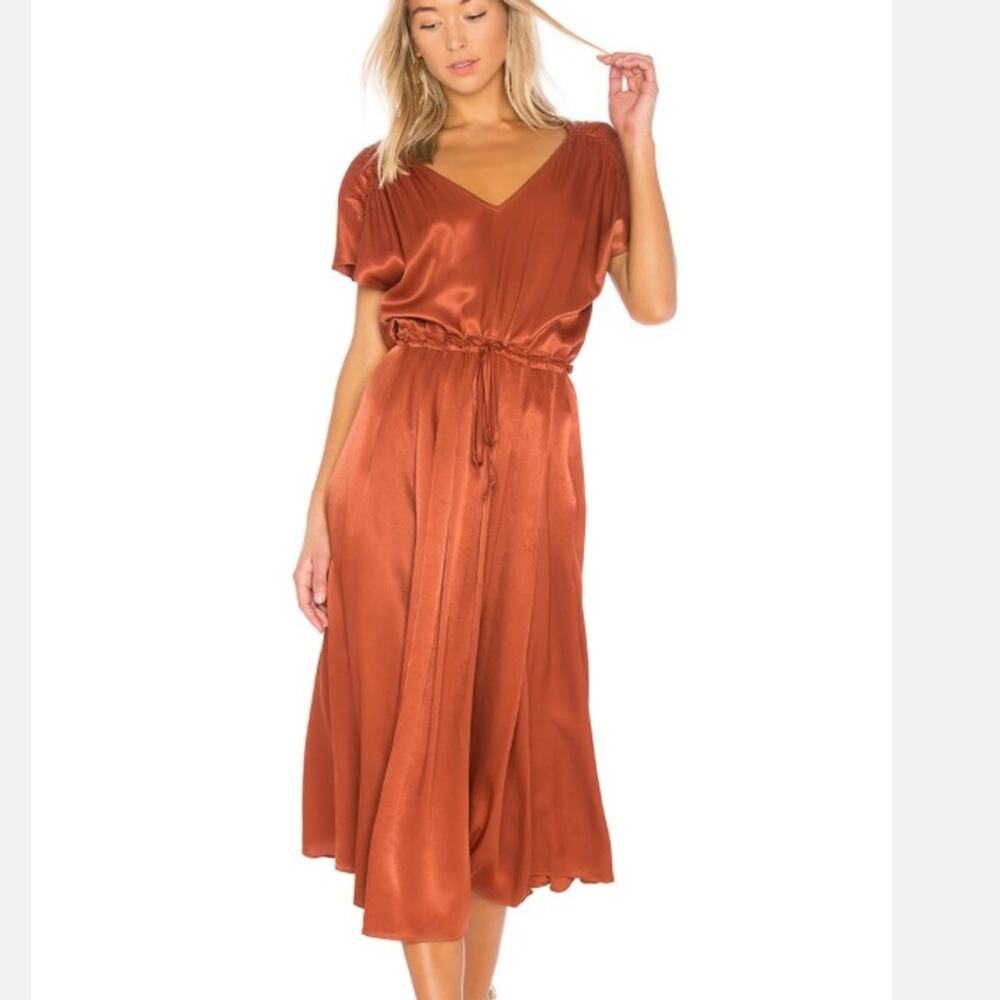 Free People Love and Feeling Midi Dress Metallic Bronze NWTs large Rust